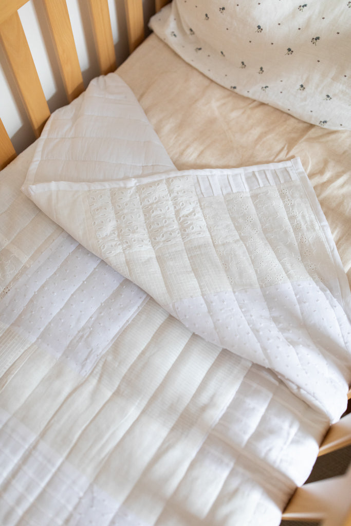 White on White Patchwork Quilt |  Cot Size